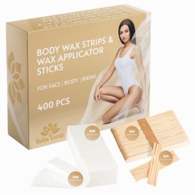 Wooden Wax Applicator Sticks and Non Woven White Wax Strips 400 Count Wooden Waxing Spatulas Large Hair removal For Men Women Brazilian Eyebrow H