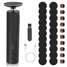 1Set Electric Foot Callus Remover 2 In 1 Rechargeable Foot File Nail Grinder Dead Skin Pedicure Tool Machine With 2 Grinding Heads Total 30Pcs Re (Color: Black)