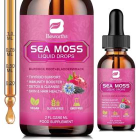 Sea Moss Liquid Drops - Organic Black Seed Oil Irish Sea Moss Gel With Burdock Root, Bladderwrack, Elderberry, Vitamin C, D3, 6X Stronger Se (Option: default)