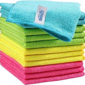 12-Pack Microfiber Cleaning Cloths - Lint-Free, Absorbent Rags For Kitchen, Cars & Windows Multi-Color (Option: MULTI)