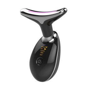 EMS Thermal Neck Lifting And Tighten Massager Electric Microcurrent Wrinkle Remover (Color: Black Silver)