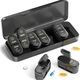 AM PM Pill Organizer 7 Days, Weekly Pill Case 2 Times A Day, Pill Box 7 Day, Medicine Pill Organizer For Travel, Vitamins, Fish Oils, Supplements (Option: Black)
