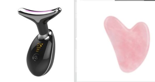 EMS Thermal Neck Lifting And Tighten Massager Electric Microcurrent Wrinkle Remover (Color: Black Silver  set)